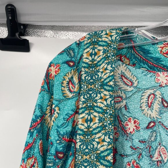 Maurices Floral Open Front Top Batwing Sleeve Turquoise/Multi Size S/M New - Picture 5 of 9